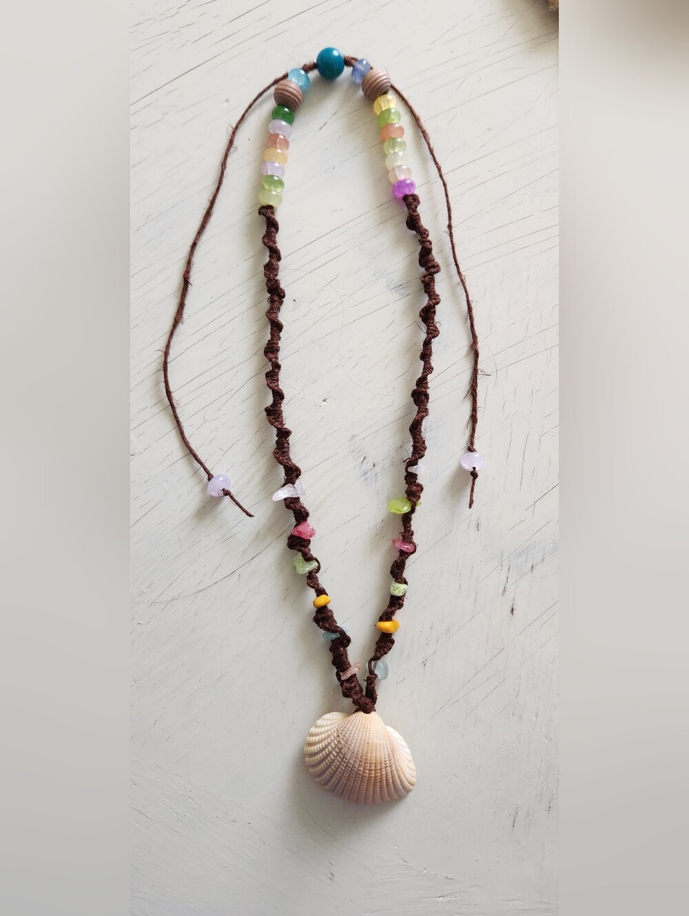 Handmade Glass Bead Shell Pendant Necklace
